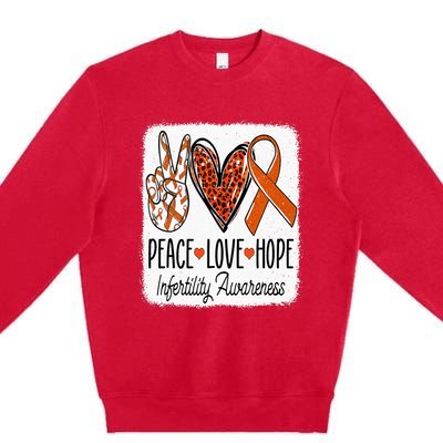 Peace Love Hope Infertility Awareness Orange Ribbon Premium Crewneck Sweatshirt