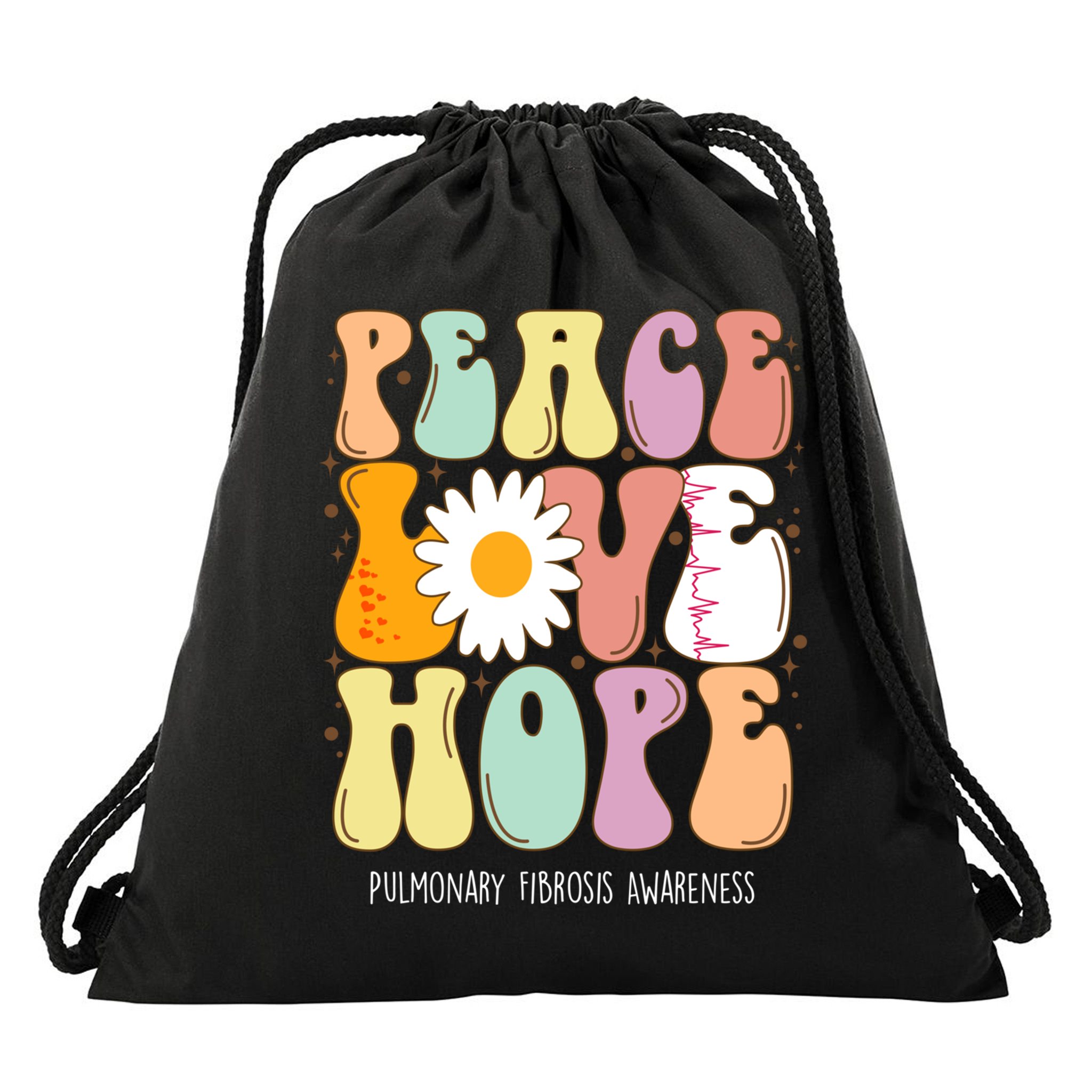 Peace Love Hope Pulmonary Fibrosis Awareness Gift Drawstring Bag
