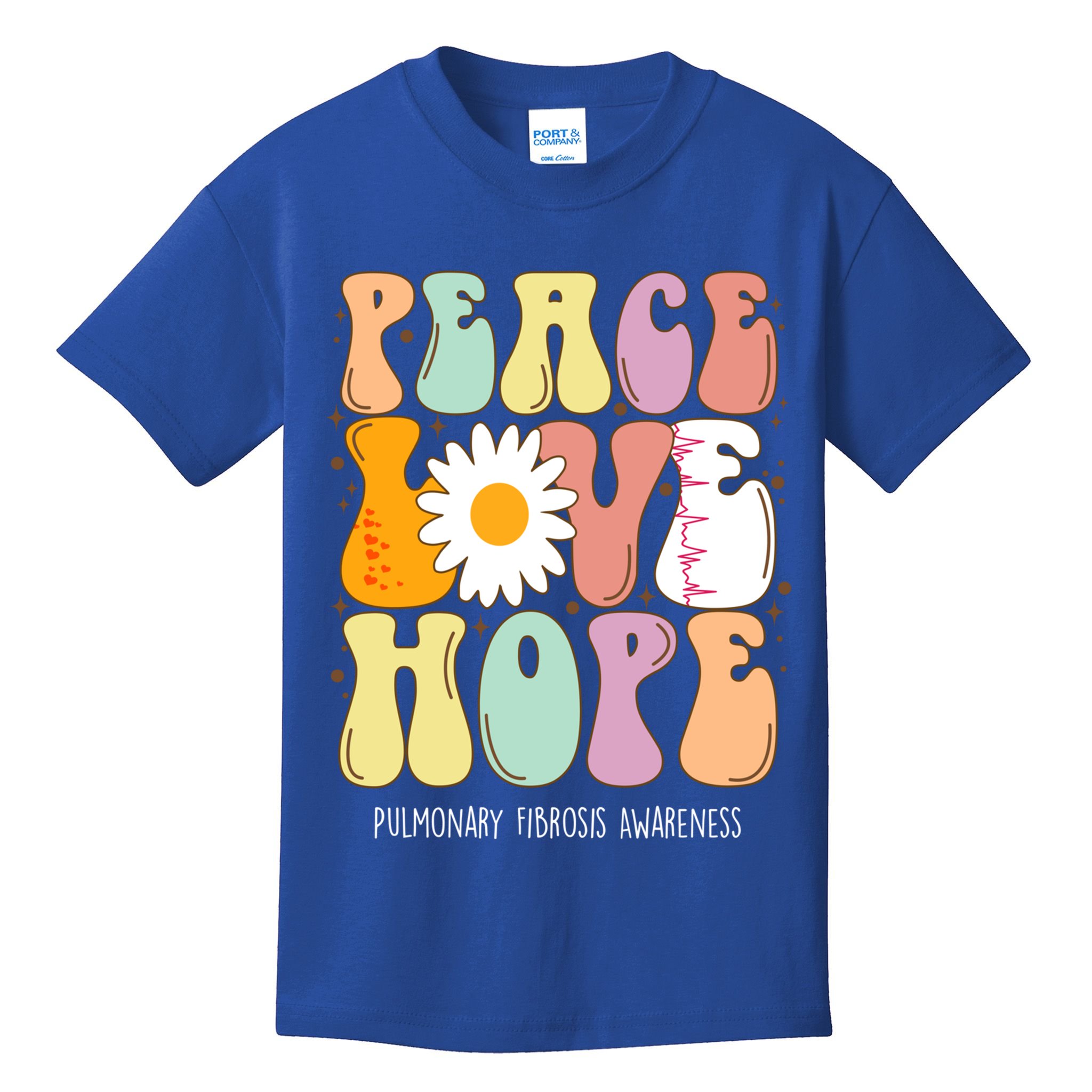 Peace Love Hope Pulmonary Fibrosis Awareness Gift Kids T-Shirt