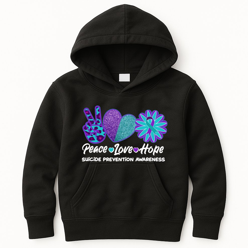 Peace Love Hope Suicide Prevention Awareness Kids Hoodie
