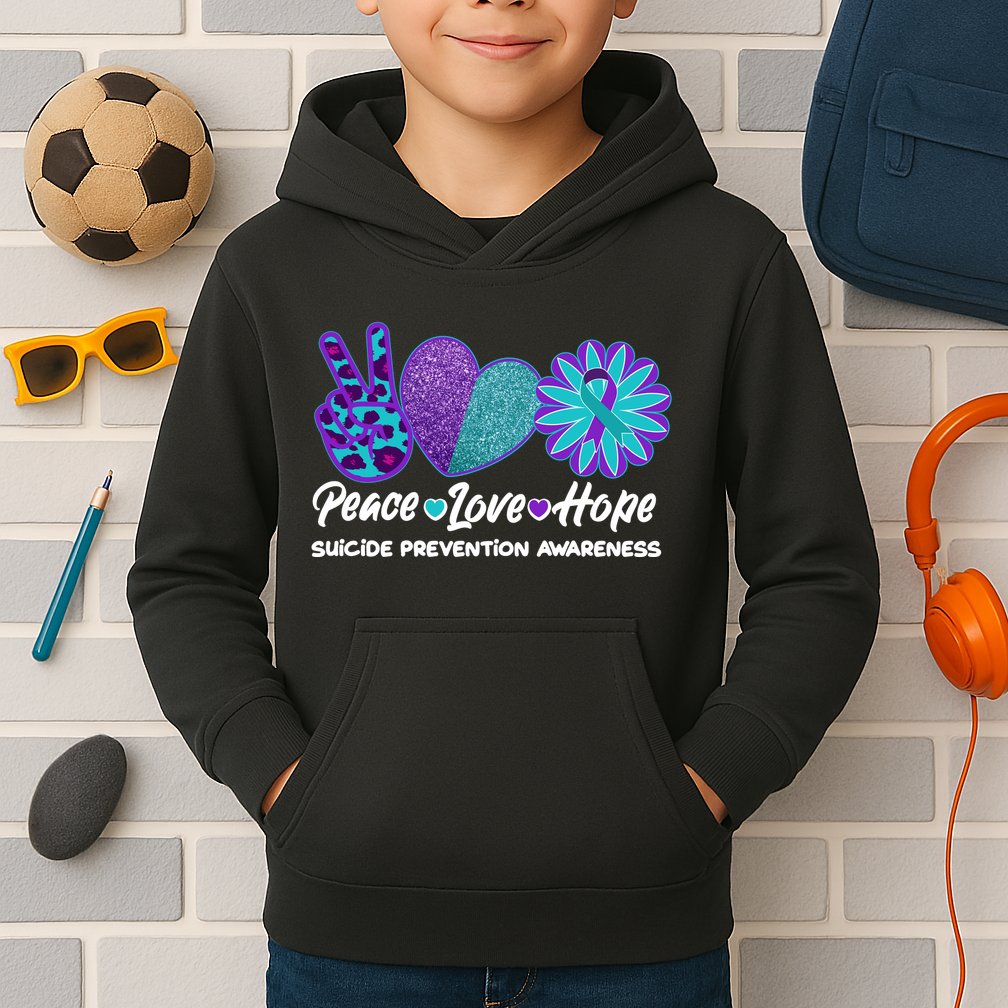 Peace Love Hope Suicide Prevention Awareness Kids Hoodie