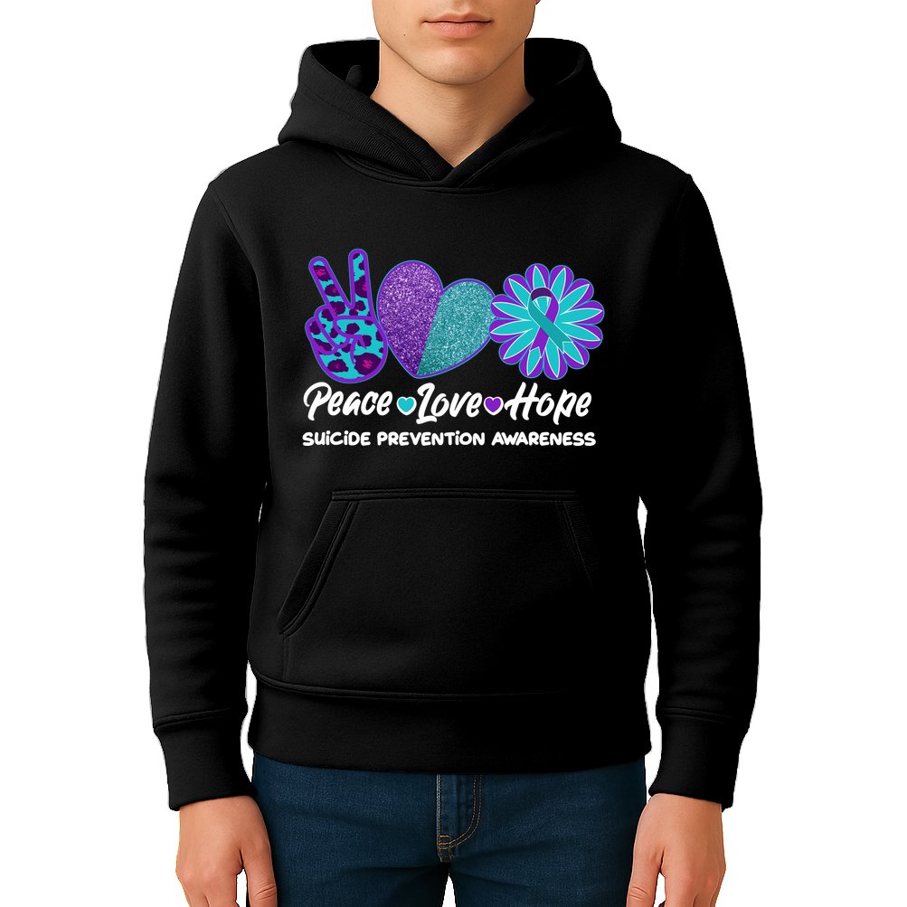 Peace Love Hope Suicide Prevention Awareness Kids Hoodie