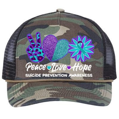 Peace Love Hope Suicide Prevention Awareness Retro Rope Trucker Hat Cap