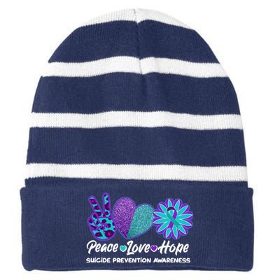 Peace Love Hope Suicide Prevention Awareness Striped Beanie with Solid Band