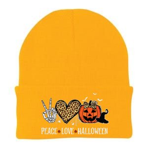 Peace Love Halloween Happy Halloween Pumpkin Leopard Heart Knit Cap Winter Beanie