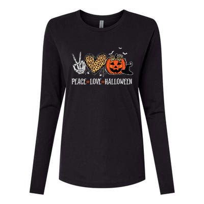 Peace Love Halloween Happy Halloween Pumpkin Leopard Heart Womens Cotton Relaxed Long Sleeve T-Shirt