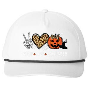 Peace Love Halloween Happy Halloween Pumpkin Leopard Heart Snapback Five-Panel Rope Hat