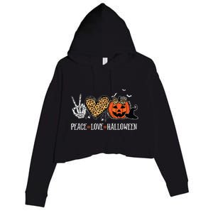 Peace Love Halloween Happy Halloween Pumpkin Leopard Heart Crop Fleece Hoodie