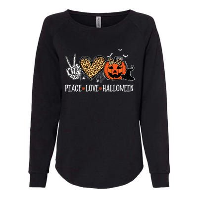 Peace Love Halloween Happy Halloween Pumpkin Leopard Heart Womens California Wash Sweatshirt