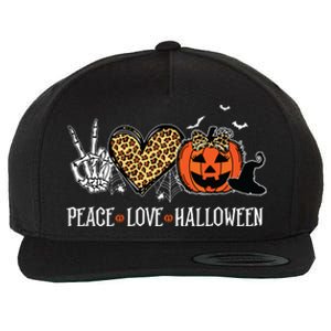 Peace Love Halloween Happy Halloween Pumpkin Leopard Heart Wool Snapback Cap