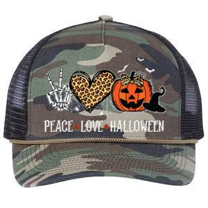 Peace Love Halloween Happy Halloween Pumpkin Leopard Heart Retro Rope Trucker Hat Cap