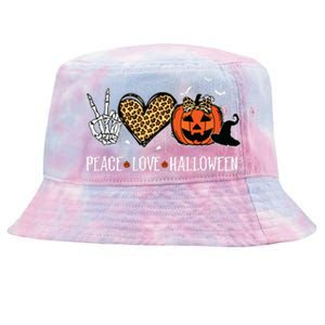 Peace Love Halloween Happy Halloween Pumpkin Leopard Heart Tie-Dyed Bucket Hat