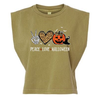 Peace Love Halloween Happy Halloween Pumpkin Leopard Heart Garment-Dyed Women's Muscle Tee