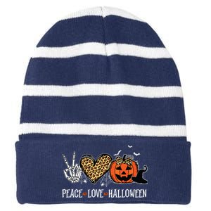 Peace Love Halloween Happy Halloween Pumpkin Leopard Heart Striped Beanie with Solid Band