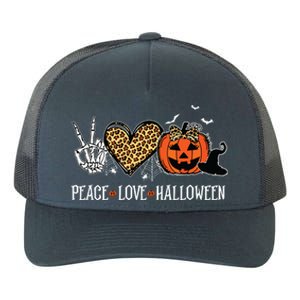 Peace Love Halloween Happy Halloween Pumpkin Leopard Heart Yupoong Adult 5-Panel Trucker Hat