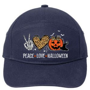 Peace Love Halloween Happy Halloween Pumpkin Leopard Heart 7-Panel Snapback Hat