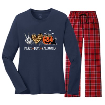 Peace Love Halloween Happy Halloween Pumpkin Leopard Heart Women's Long Sleeve Flannel Pajama Set 