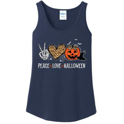 Peace Love Halloween Happy Halloween Pumpkin Leopard Heart Ladies Essential Tank