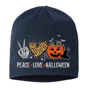 Peace Love Halloween Happy Halloween Pumpkin Leopard Heart Sustainable Beanie