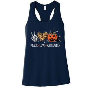 Peace Love Halloween Happy Halloween Pumpkin Leopard Heart Women's Racerback Tank