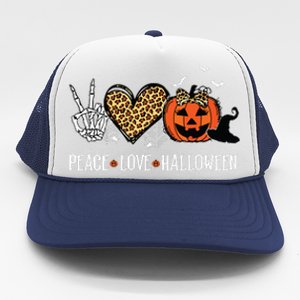 Peace Love Halloween Happy Halloween Pumpkin Leopard Heart Trucker Hat