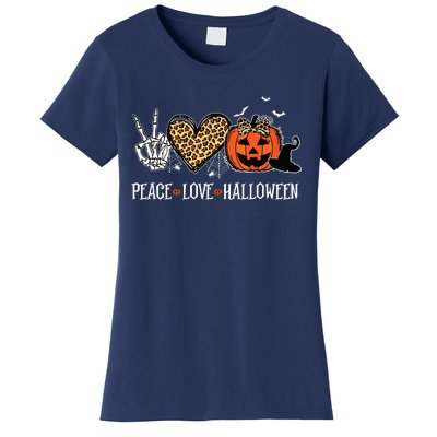 Peace Love Halloween Happy Halloween Pumpkin Leopard Heart Women's T-Shirt