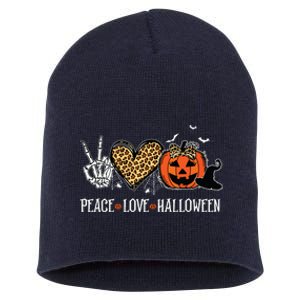 Peace Love Halloween Happy Halloween Pumpkin Leopard Heart Short Acrylic Beanie