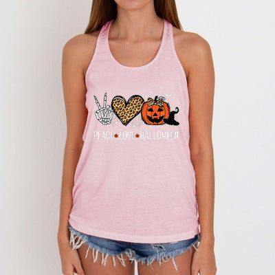 Peace Love Halloween Happy Halloween Pumpkin Leopard Heart Women's Knotted Racerback Tank