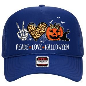 Peace Love Halloween Happy Halloween Pumpkin Leopard Heart High Crown Mesh Back Trucker Hat