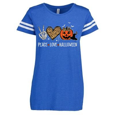 Peace Love Halloween Happy Halloween Pumpkin Leopard Heart Enza Ladies Jersey Football T-Shirt