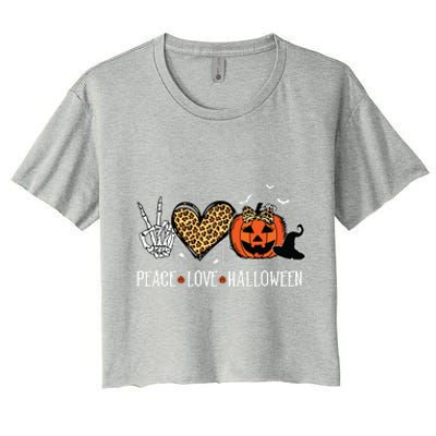 Peace Love Halloween Happy Halloween Pumpkin Leopard Heart Women's Crop Top Tee