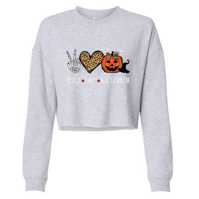 Peace Love Halloween Happy Halloween Pumpkin Leopard Heart Cropped Pullover Crew