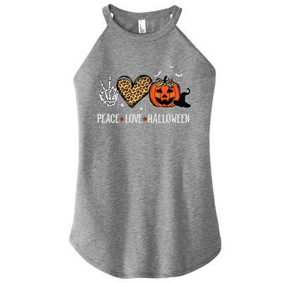 Peace Love Halloween Happy Halloween Pumpkin Leopard Heart Women's Perfect Tri Rocker Tank