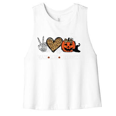 Peace Love Halloween Happy Halloween Pumpkin Leopard Heart Women's Racerback Cropped Tank