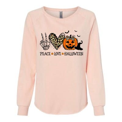 Peace Love Halloween Happy Halloween Pumpkin Leopard Heart Womens California Wash Sweatshirt