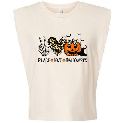 Peace Love Halloween Happy Halloween Pumpkin Leopard Heart Garment-Dyed Women's Muscle Tee