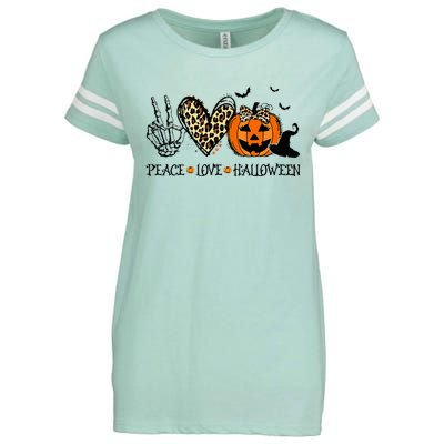 Peace Love Halloween Happy Halloween Pumpkin Leopard Heart Enza Ladies Jersey Football T-Shirt