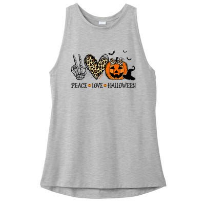 Peace Love Halloween Happy Halloween Pumpkin Leopard Heart Ladies PosiCharge Tri-Blend Wicking Tank