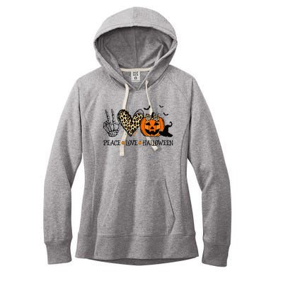 Peace Love Halloween Happy Halloween Pumpkin Leopard Heart Women's Fleece Hoodie