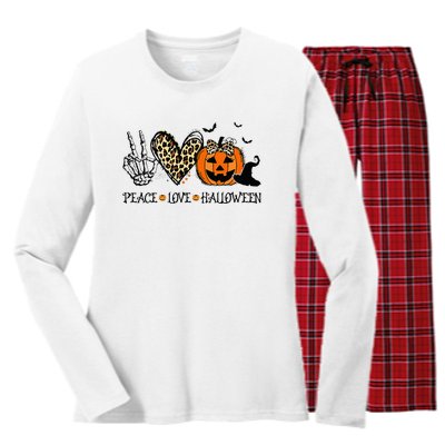 Peace Love Halloween Happy Halloween Pumpkin Leopard Heart Women's Long Sleeve Flannel Pajama Set 