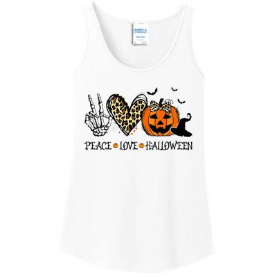 Peace Love Halloween Happy Halloween Pumpkin Leopard Heart Ladies Essential Tank