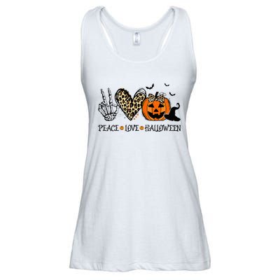 Peace Love Halloween Happy Halloween Pumpkin Leopard Heart Ladies Essential Flowy Tank