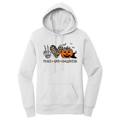 Peace Love Halloween Happy Halloween Pumpkin Leopard Heart Women's Pullover Hoodie