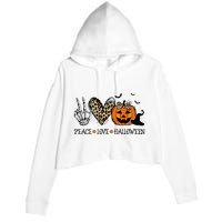 Peace Love Halloween Happy Halloween Pumpkin Leopard Heart Crop Fleece Hoodie