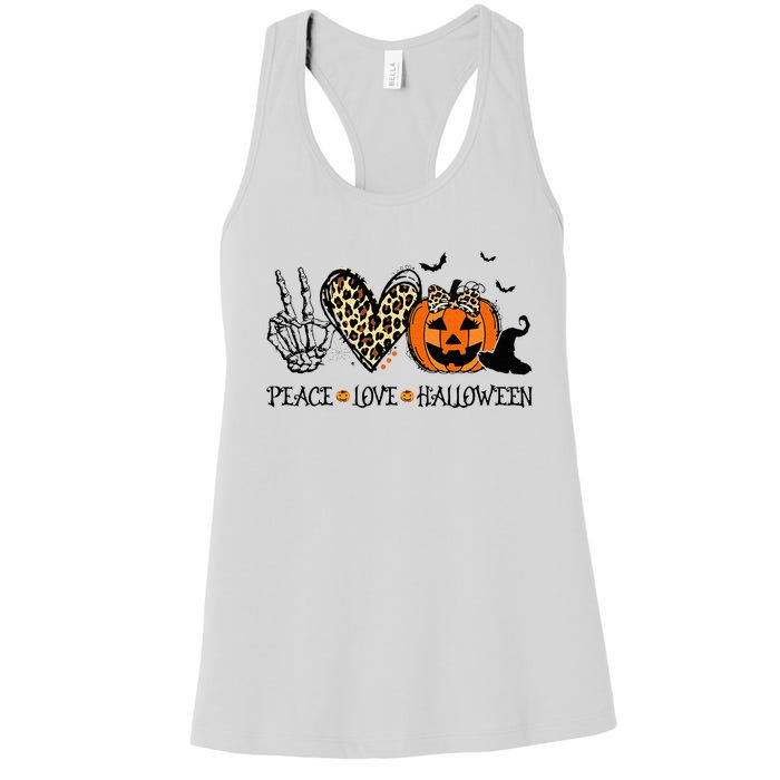 Peace Love Halloween Happy Halloween Pumpkin Leopard Heart Women's Racerback Tank