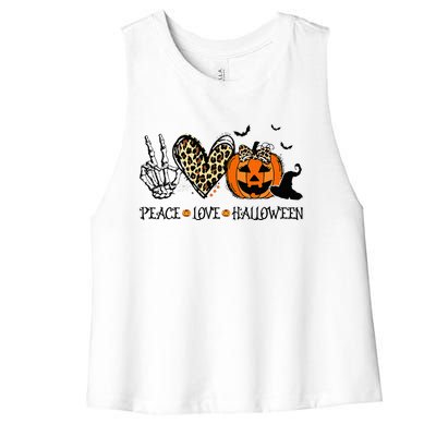 Peace Love Halloween Happy Halloween Pumpkin Leopard Heart Women's Racerback Cropped Tank