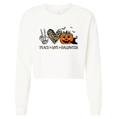 Peace Love Halloween Happy Halloween Pumpkin Leopard Heart Cropped Pullover Crew