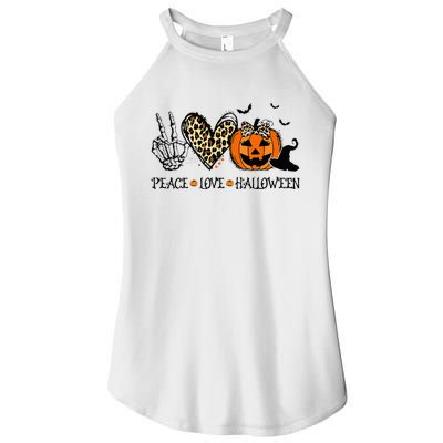 Peace Love Halloween Happy Halloween Pumpkin Leopard Heart Women's Perfect Tri Rocker Tank