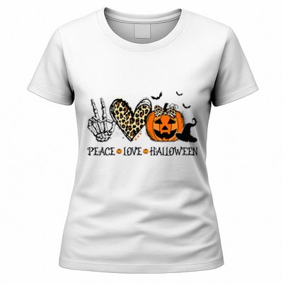 Peace Love Halloween Happy Halloween Pumpkin Leopard Heart Women's T-Shirt