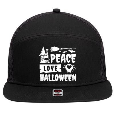 Peace Love Halloween Witch Spooky Halloween 7 Panel Mesh Trucker Snapback Hat